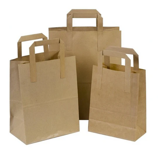 BROWN BAGS WITH HANDLES - VARIOUS SIZES- PACK OF 500PCS