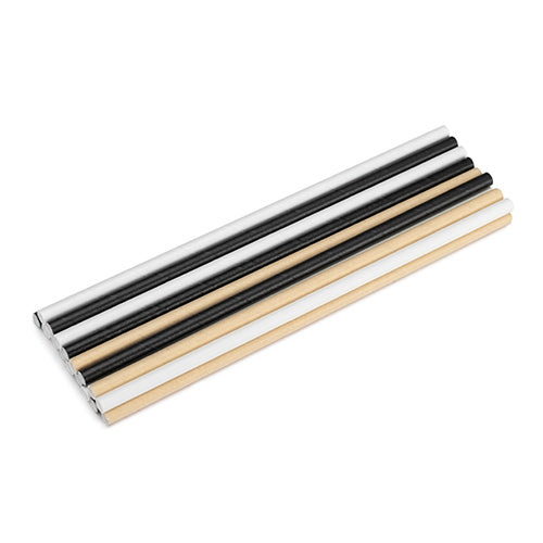 PAPER STRAWS – 6X200MM - PACK OF 500PCS - Black, White, Kraft Colour