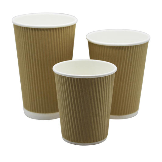 Kraft Ripple Hot Cup Range (8oz-12oz-16oz) pack of 2000