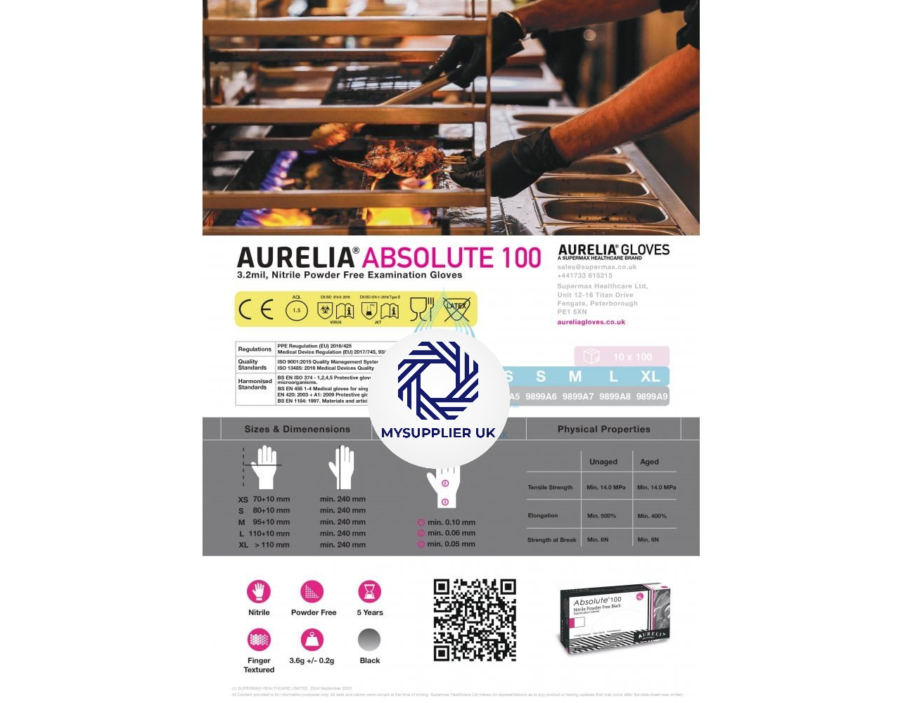 Aurelia Gloves Absolute - Black Nitrile Gloves - Powder Free - 10 Boxes x 100 Gloves